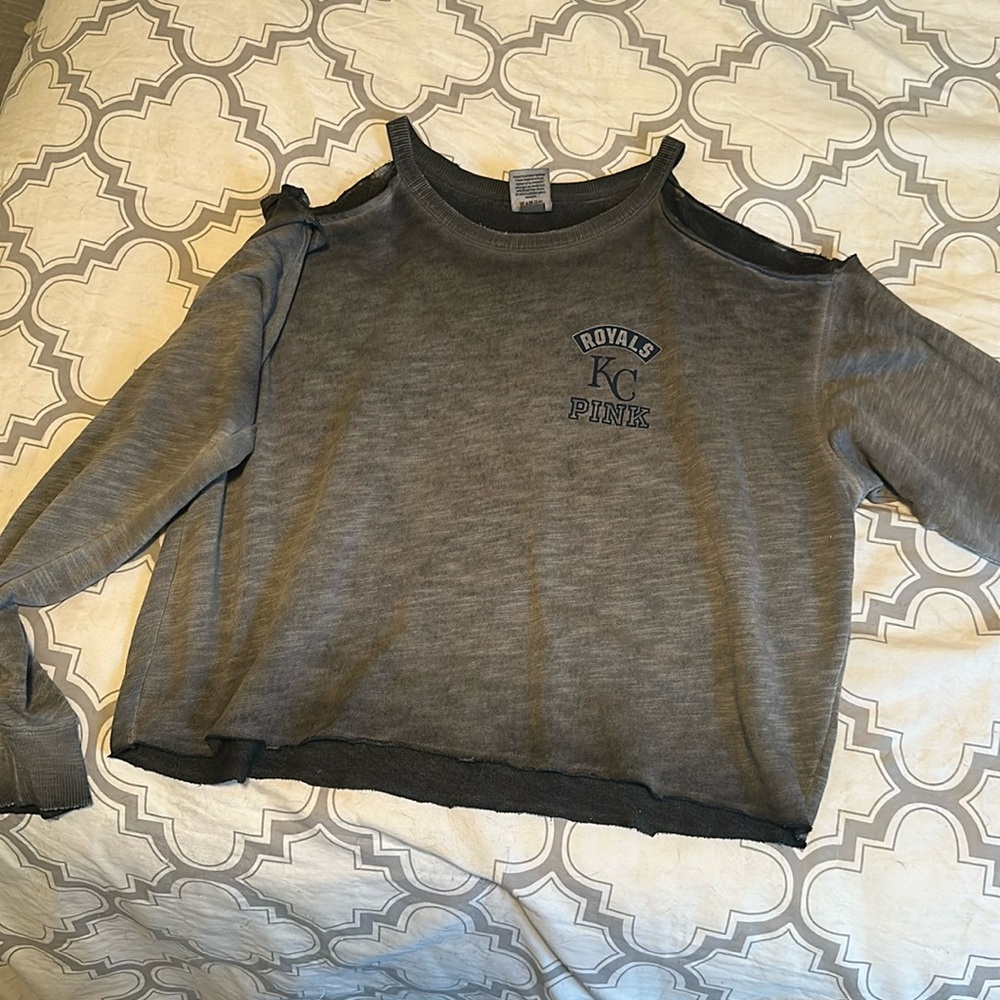 PINK MLB KC Royals Open Shoulder Sweatshirt Top